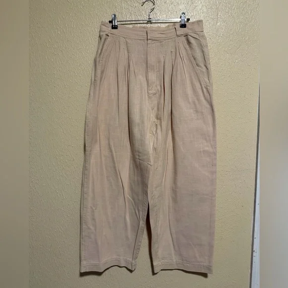 Free People Lotta Love Linen Trousers Pebble Tan Wide Leg Pants Size‎ 4 - Picture 2 of 9